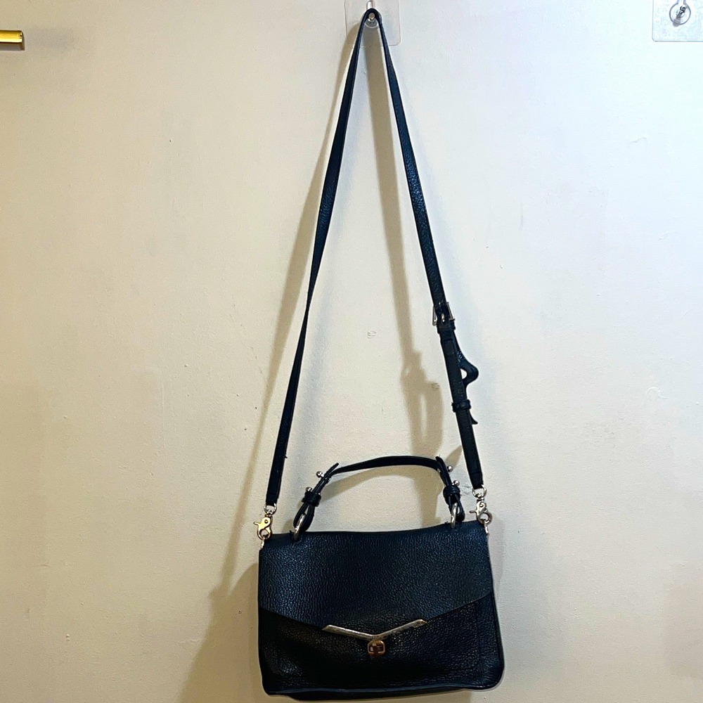 Botkier Black Crossbody Bag Top Handle Turn Lock, Adjustable Detachable Strap